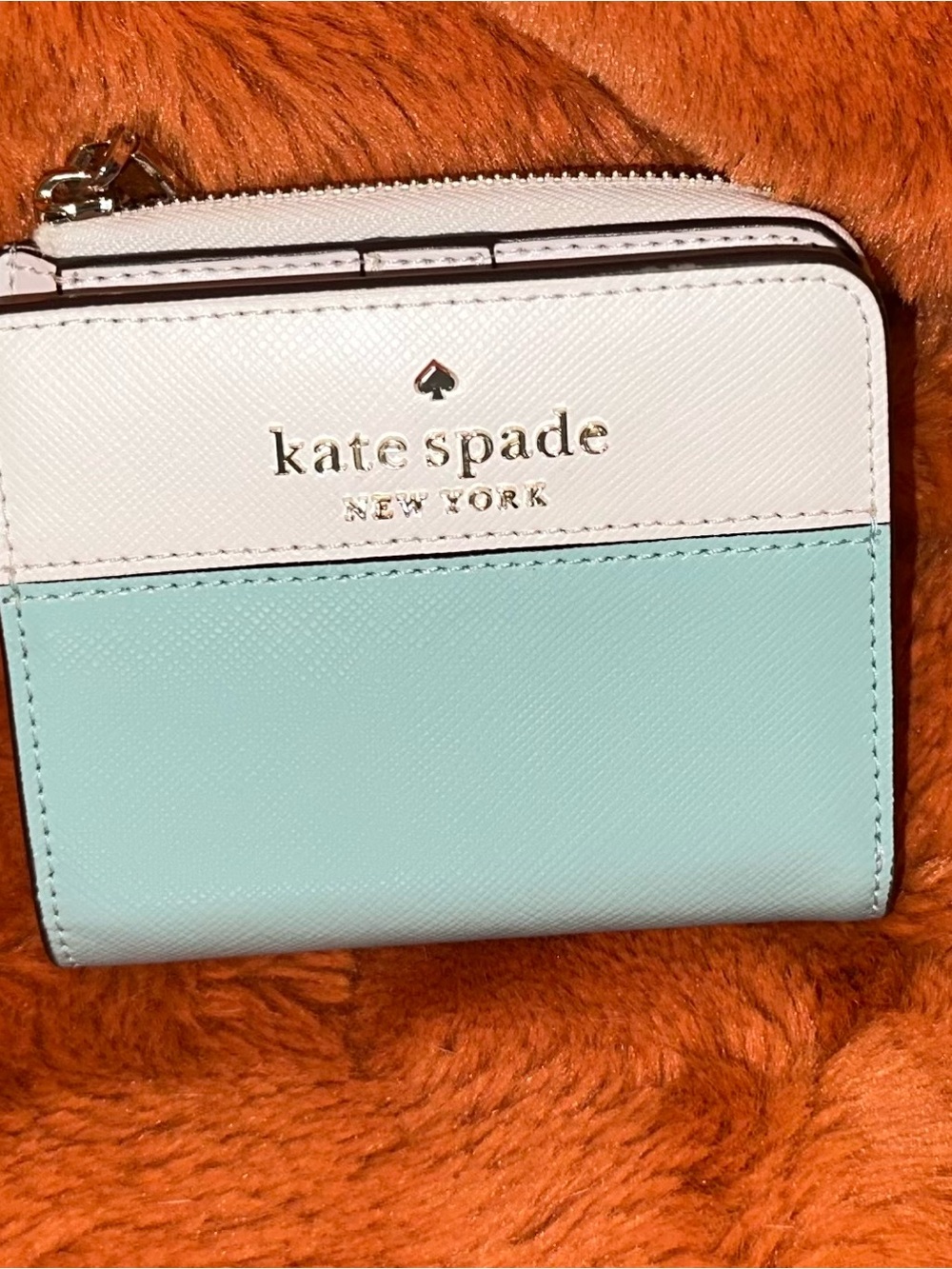 kate spade Two-Tone White and Light Blue Zip Wallet